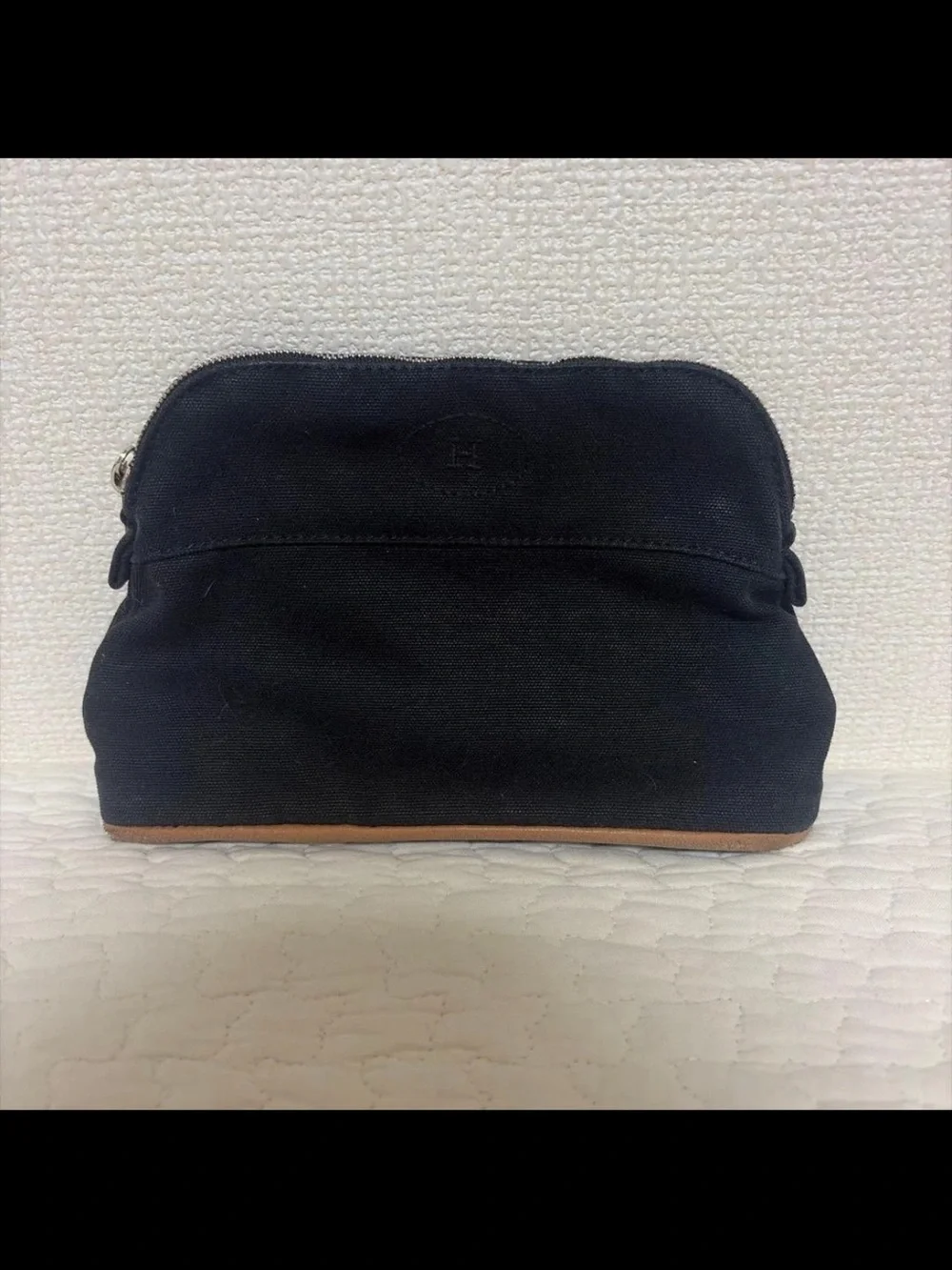 Hermes Black Canvas Cosmetic Pouch with Brown Trim